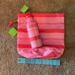 Brand new pink and white tote with matching water bottle